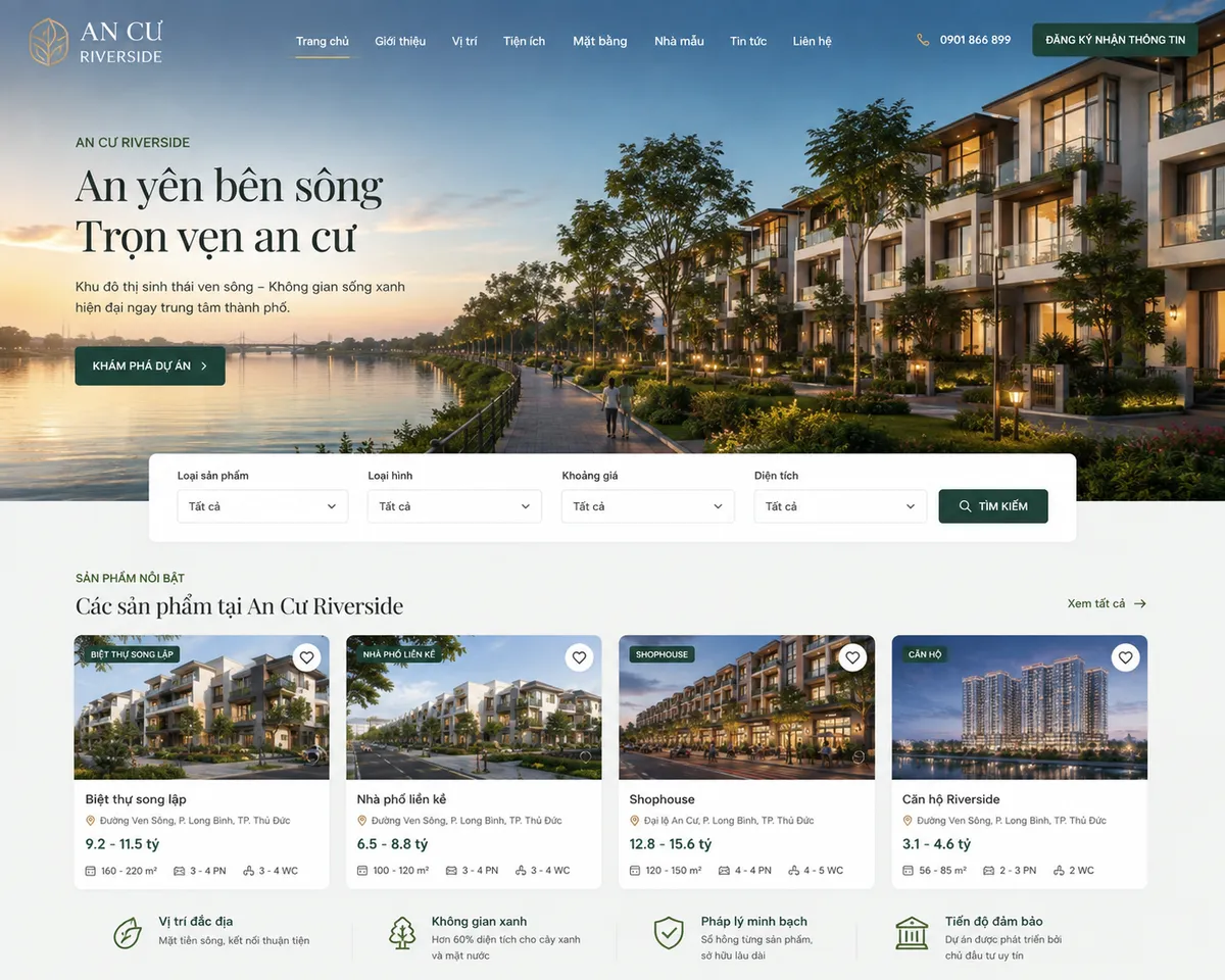 Website giới thiệu dự án An Cư Riverside