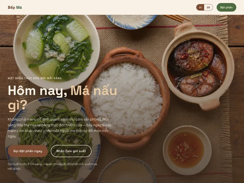 Quán cơm nhà bình dân — Bảng thực đơn tuần đổi món mỗi ngày