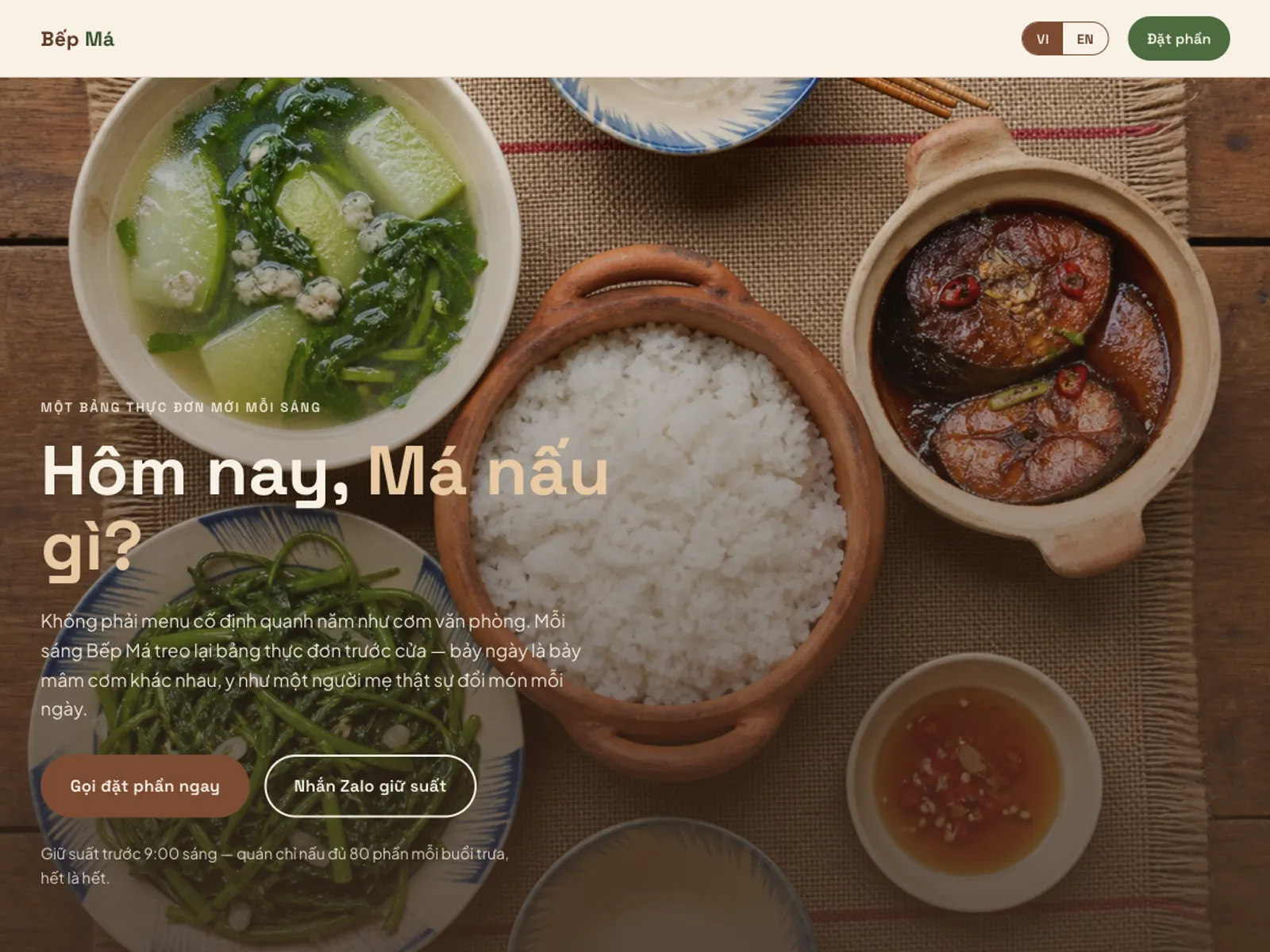 Quán cơm nhà bình dân — Bảng thực đơn tuần đổi món mỗi ngày
