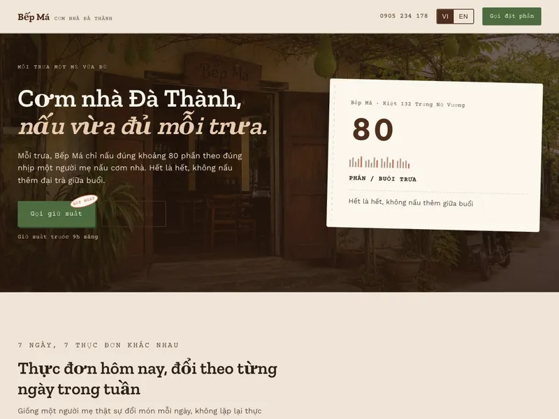Quán cơm nhà bình dân — Bảng đếm số suất còn lại kiểu dashboard