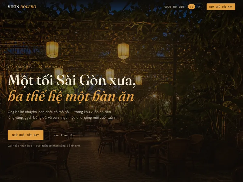 Nhà hàng sân vườn retro Sài Gòn xưa — Thực đơn dạng setlist đêm nhạc