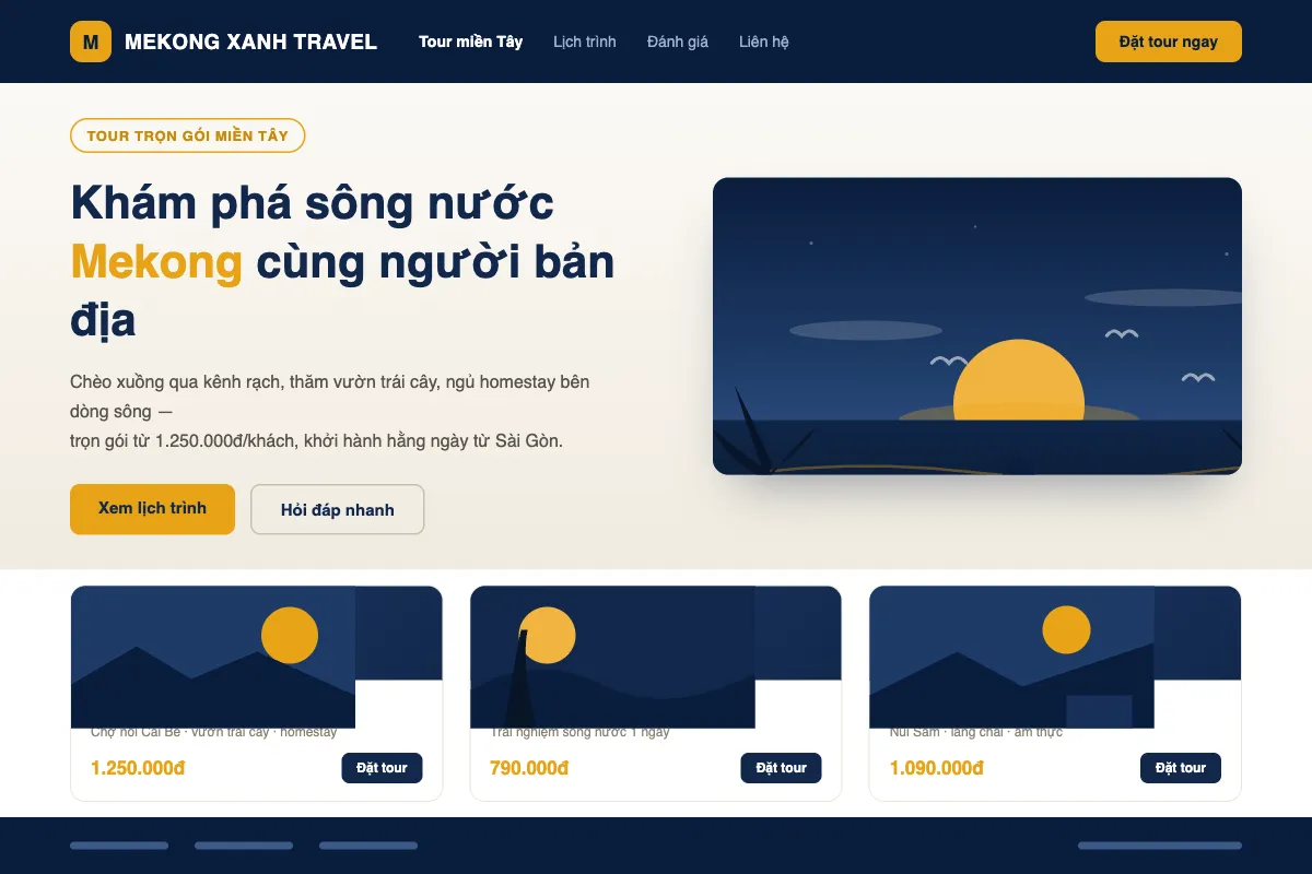 Website tour du lịch miền Tây Mekong Xanh