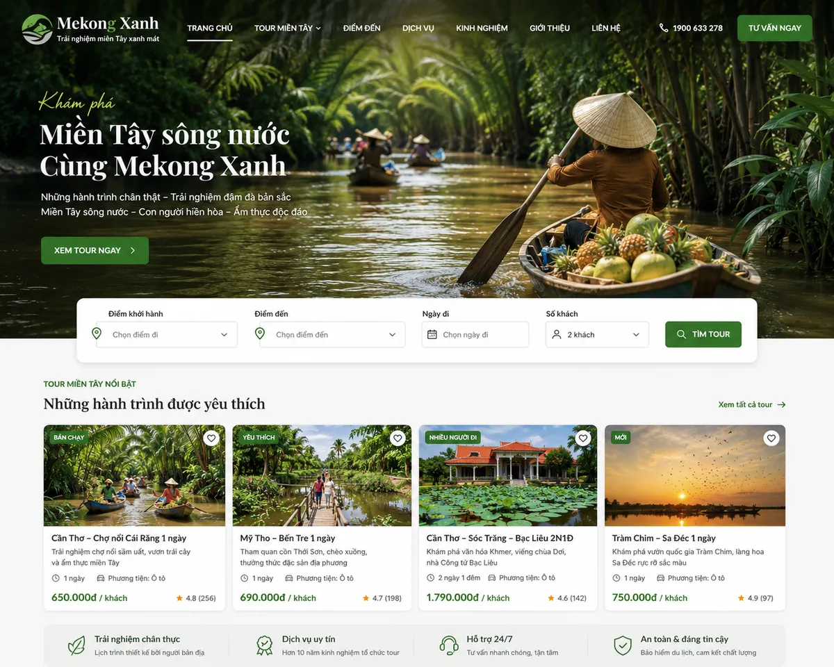 Website tour du lịch miền Tây Mekong Xanh