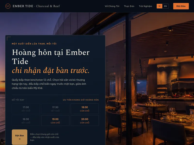 Nhà hàng nướng than cao cấp — Đặt bàn theo khung giờ hoàng hôn
