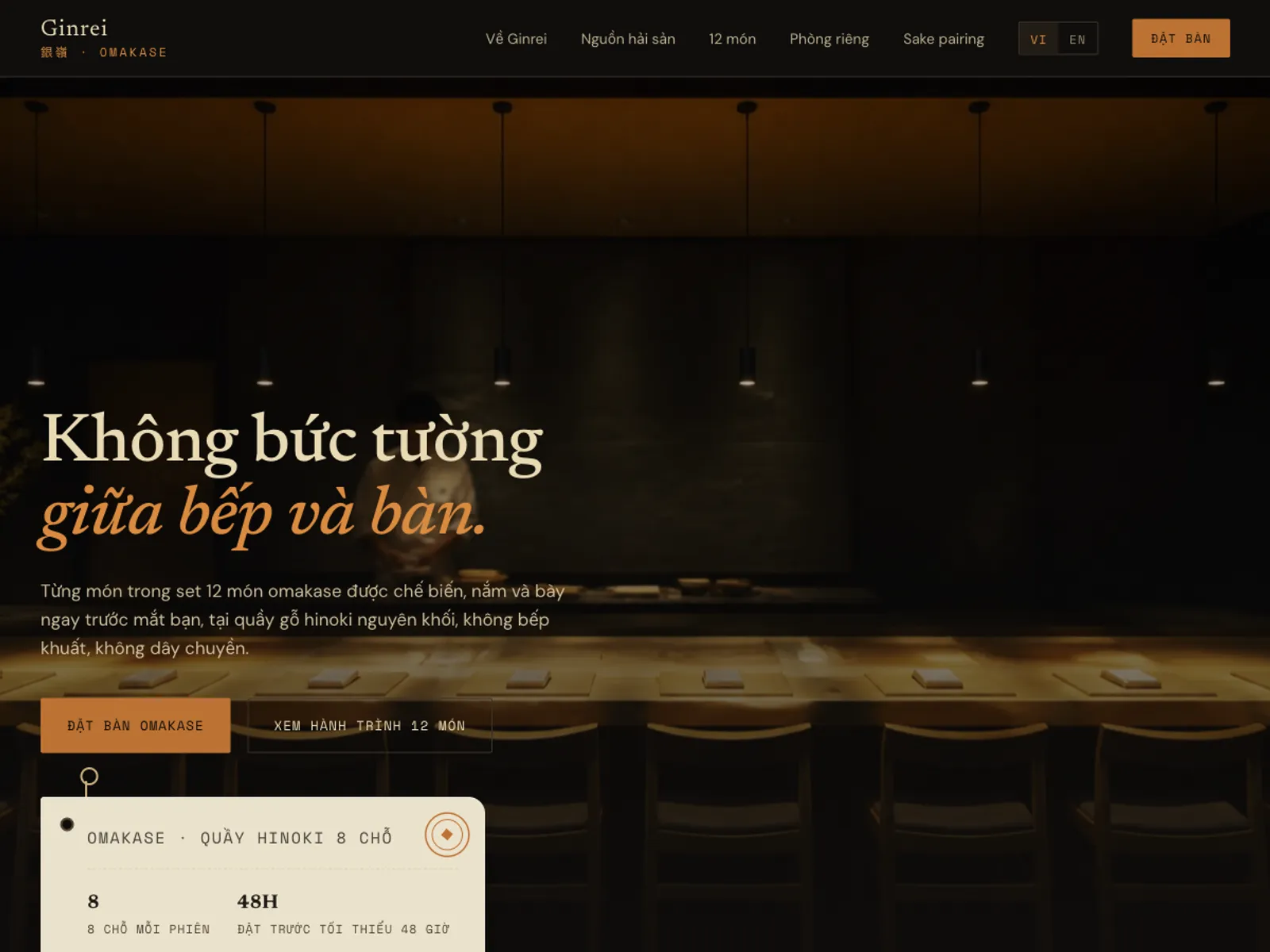 Nhà hàng Nhật Omakase — Điều hướng đầy đủ, hành trình 12 món