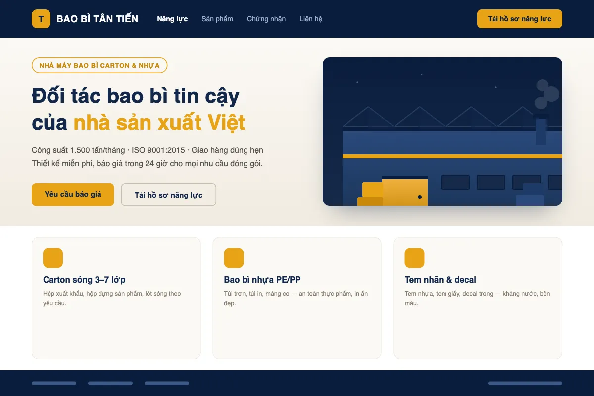 Website giới thiệu nhà máy Bao Bì Tân Tiến