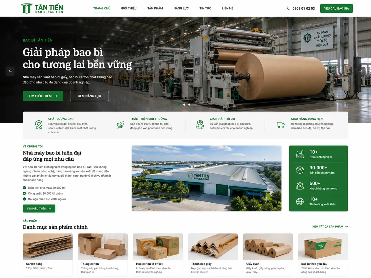 Website giới thiệu nhà máy Bao Bì Tân Tiến