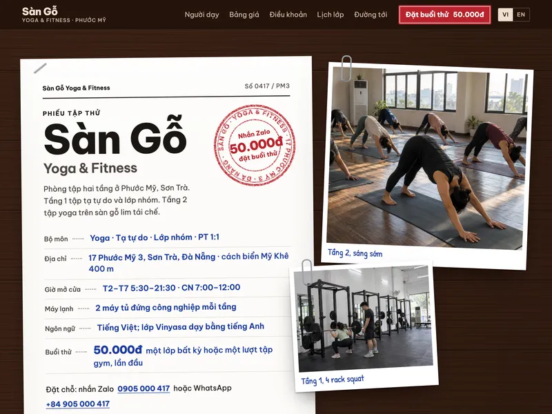 Phòng yoga & fitness — Phiếu hội viên điền tay