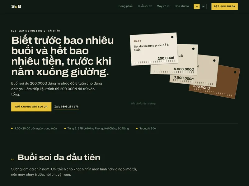 Studio chăm sóc da & mày mi — Bảng phiếu dịch vụ đánh số