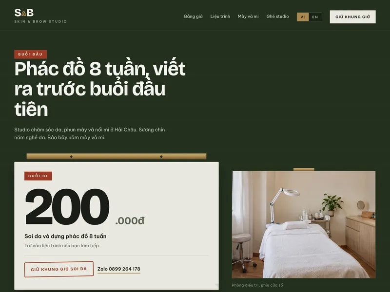 Studio chăm sóc da & mày mi — Lịch bloc xé tờ trên bảng rêu