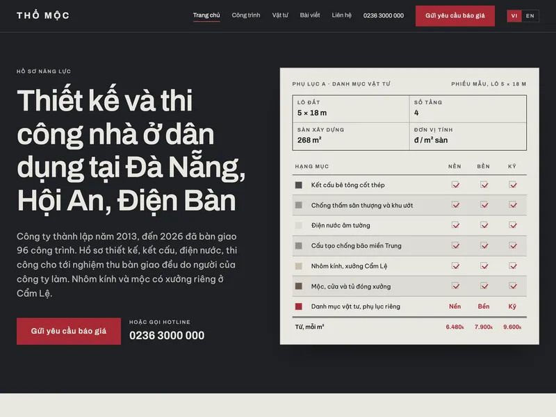 Nhà thầu trọn gói — Phụ lục vật tư nền tối