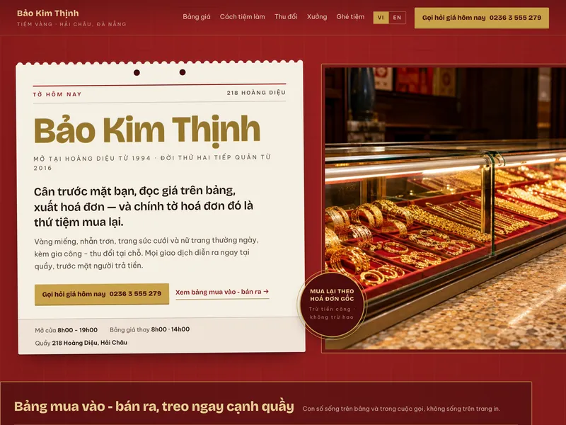 Tiệm vàng & trang sức — Lịch bloc sơn son, tờ giá gỡ theo ngày