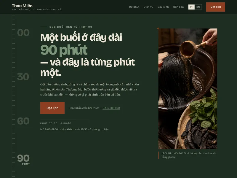 Spa dưỡng sinh thảo dược — 90 phút vẽ đúng tỉ lệ trên trục thời gian
