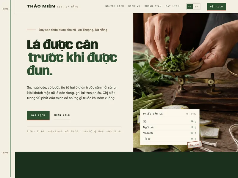 Spa dưỡng sinh thảo dược — Phiếu trị liệu hai liên giấy than
